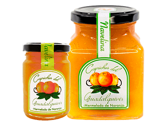 Tarros de mermelada de naranja navelina Caprichos del Guadalquivir, mermelada de naranja artesanal