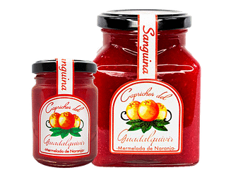 Tarros de mermelada de naranja sanguina Caprichos del Guadalquivir, mermelada de naranja de sangre artesanal