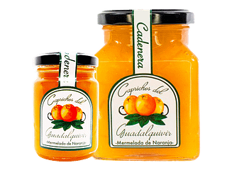 Tarros de mermelada de naranja cadenera Caprichos del Guadalquivir, mermelada de naranja de Palma del Río