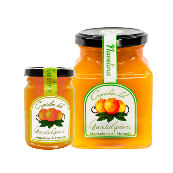 Tarros de mermelada de naranja navelina Caprichos del Guadalquivir, mermelada de naranja artesanal